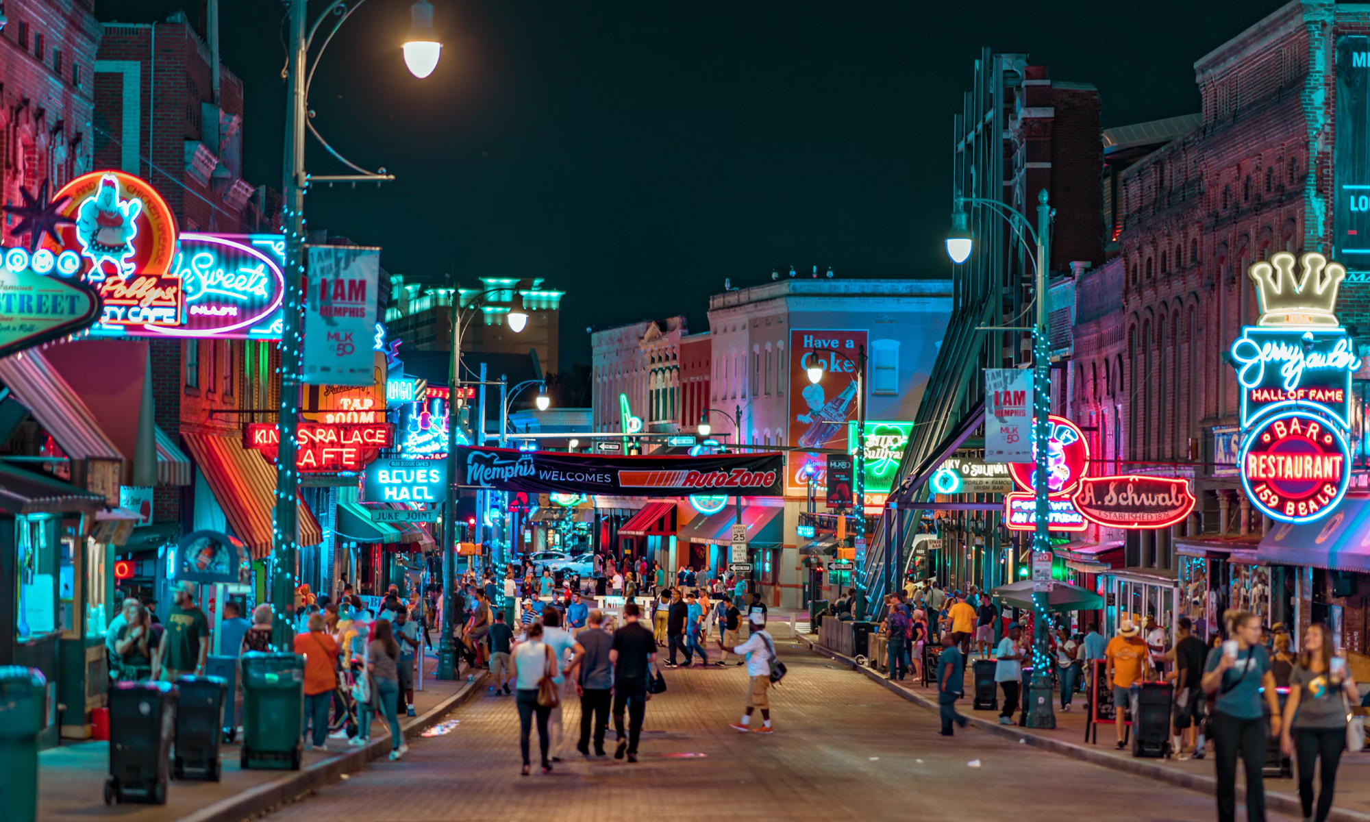 Memphis' Beale Street at night