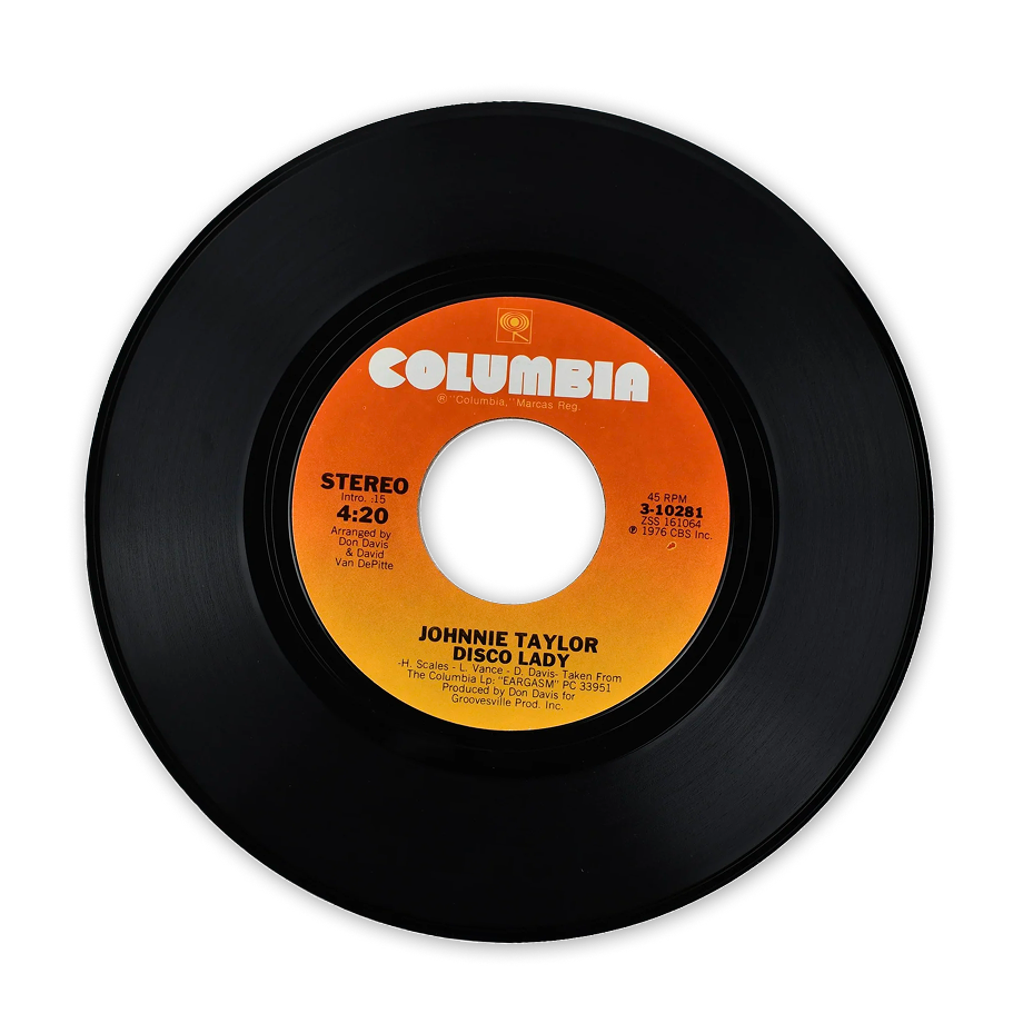 A 45 RPM vinyl of Johnnie Taylor's single Disco Lady